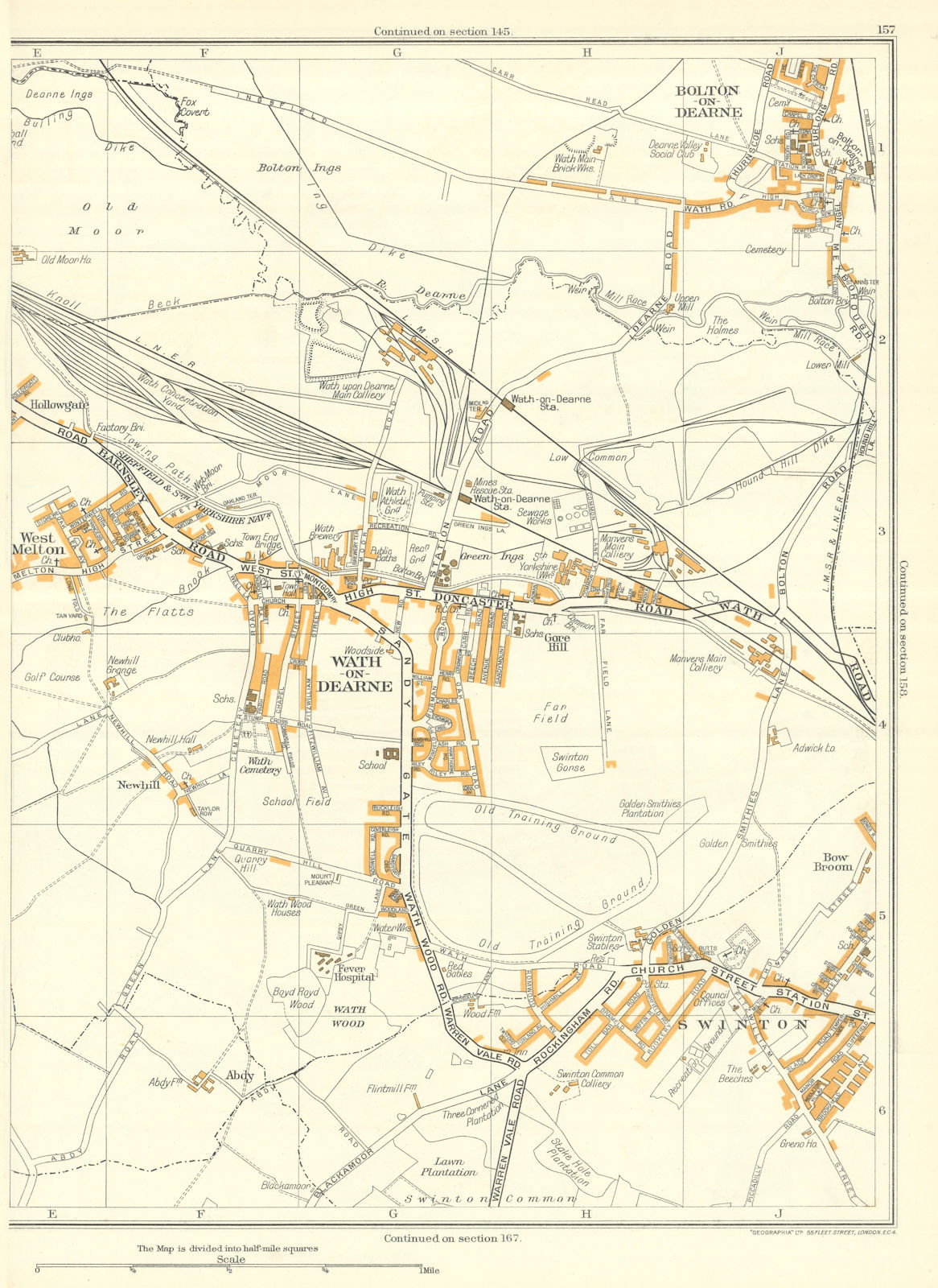 Associate Product DEARNE VALLEY Bolton-upon-Deanne West Melton Wath-upon-Dearne Swinton 1935 map