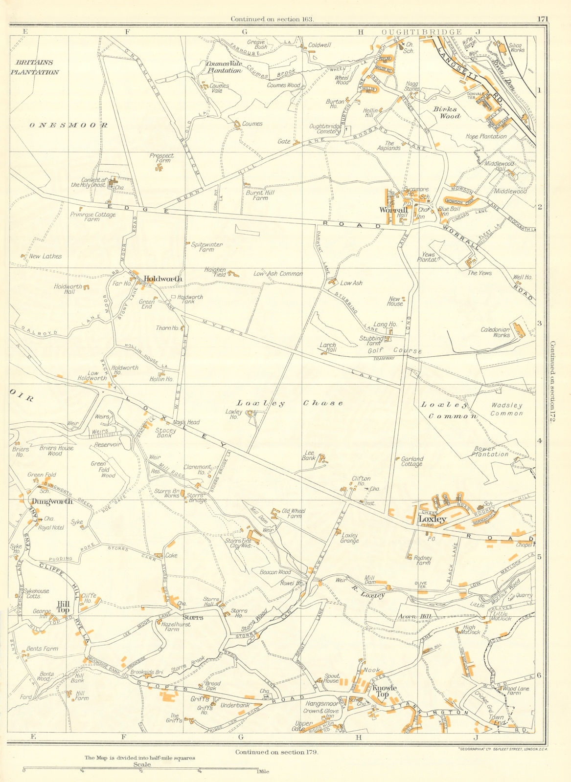 Associate Product SHEFFIELD Outibridge Loxley Worrall Stannington Knowle Top Dungworth 1935 map