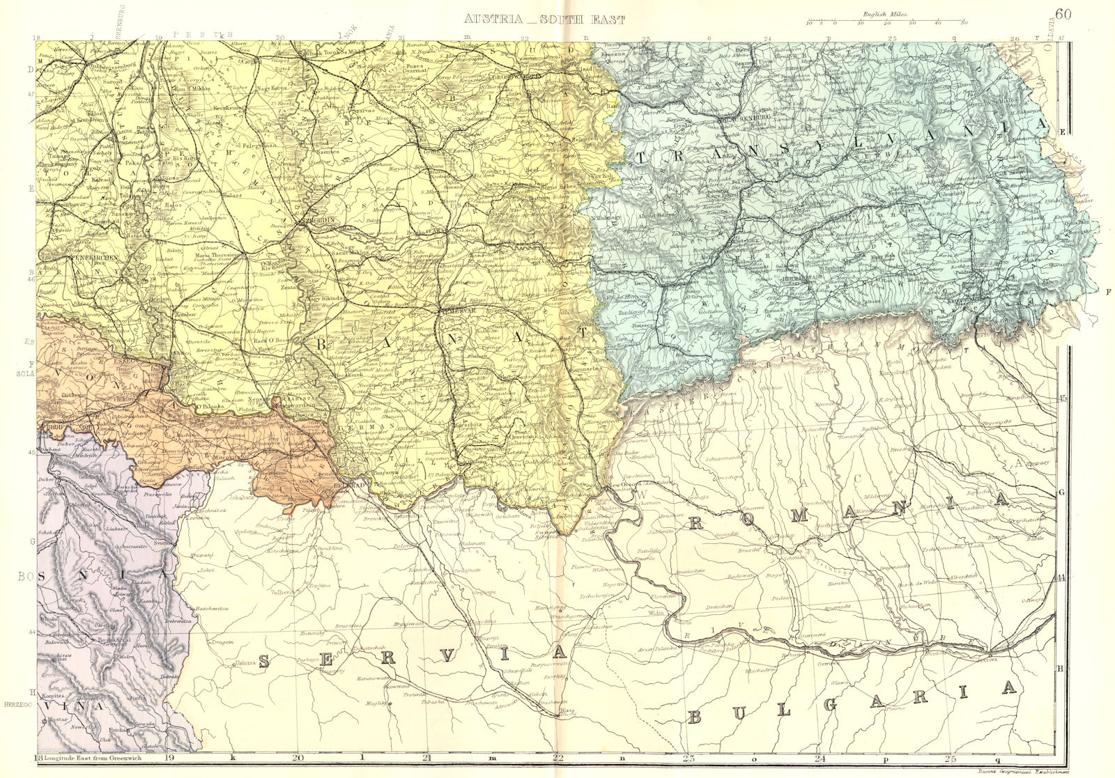AUSTRIA-HUNGARY SE. Romania Serbia Hungary Croatia Transylvania. Bacon 1895 map