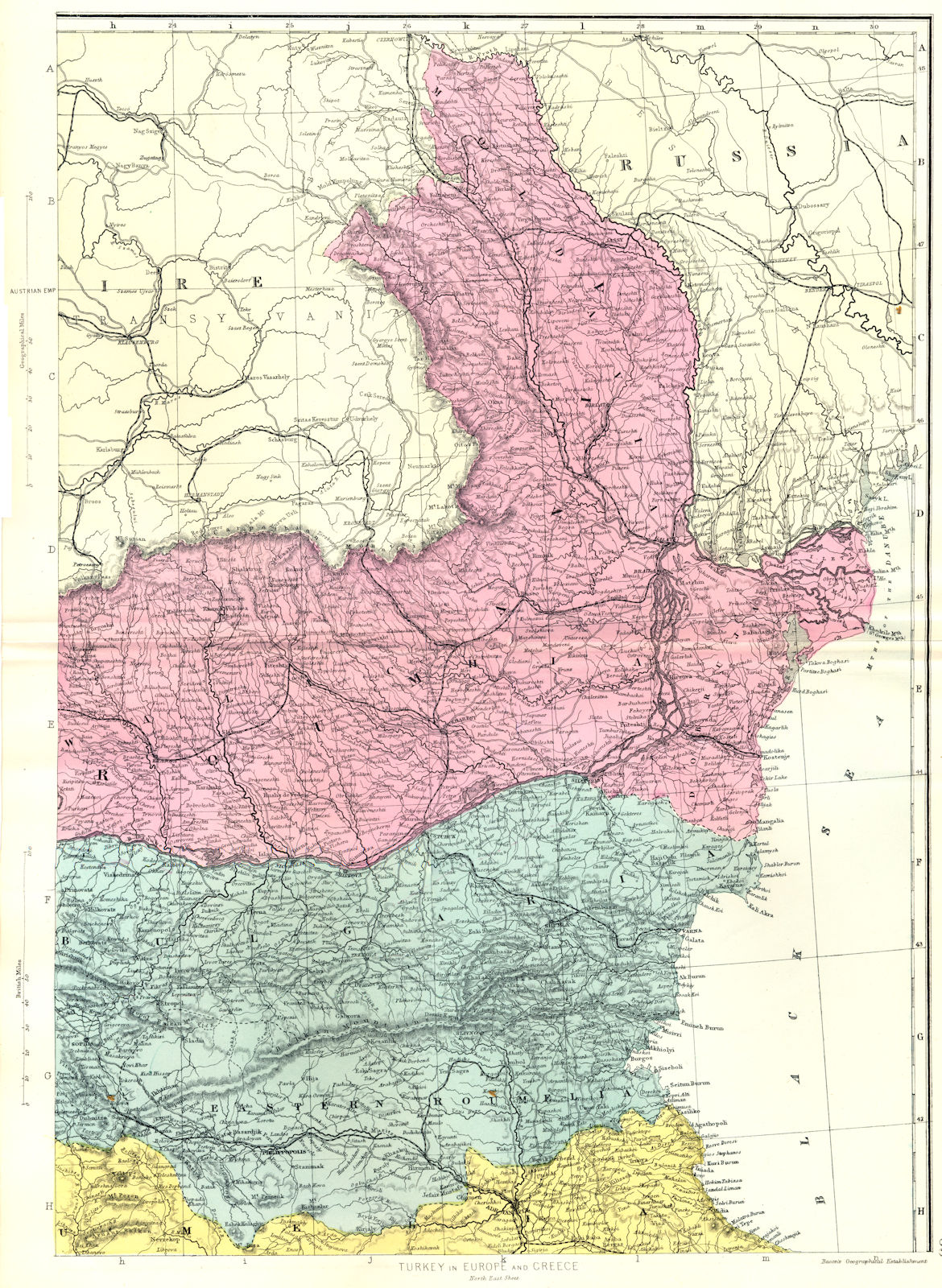 BALKANS & GREECE NE North East sheet. Romania Bulgaria Roumelia. Bacon 1895 map