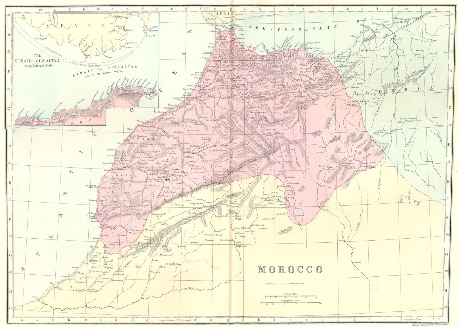 Morocco. Inset Map Of The Strait Of Gibraltar. Bacon 1895 Old Antique