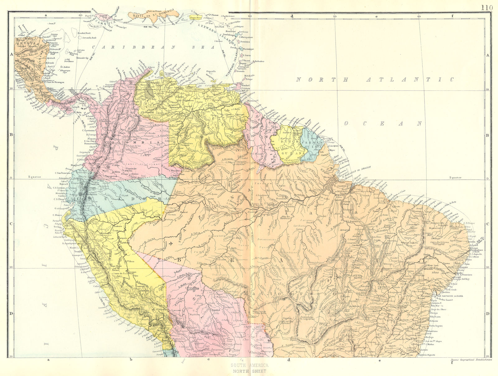 Associate Product SOUTH AMERICA.North sheet.Brazil Peru Ecuador Colombia Venezuela Bacon 1895 map