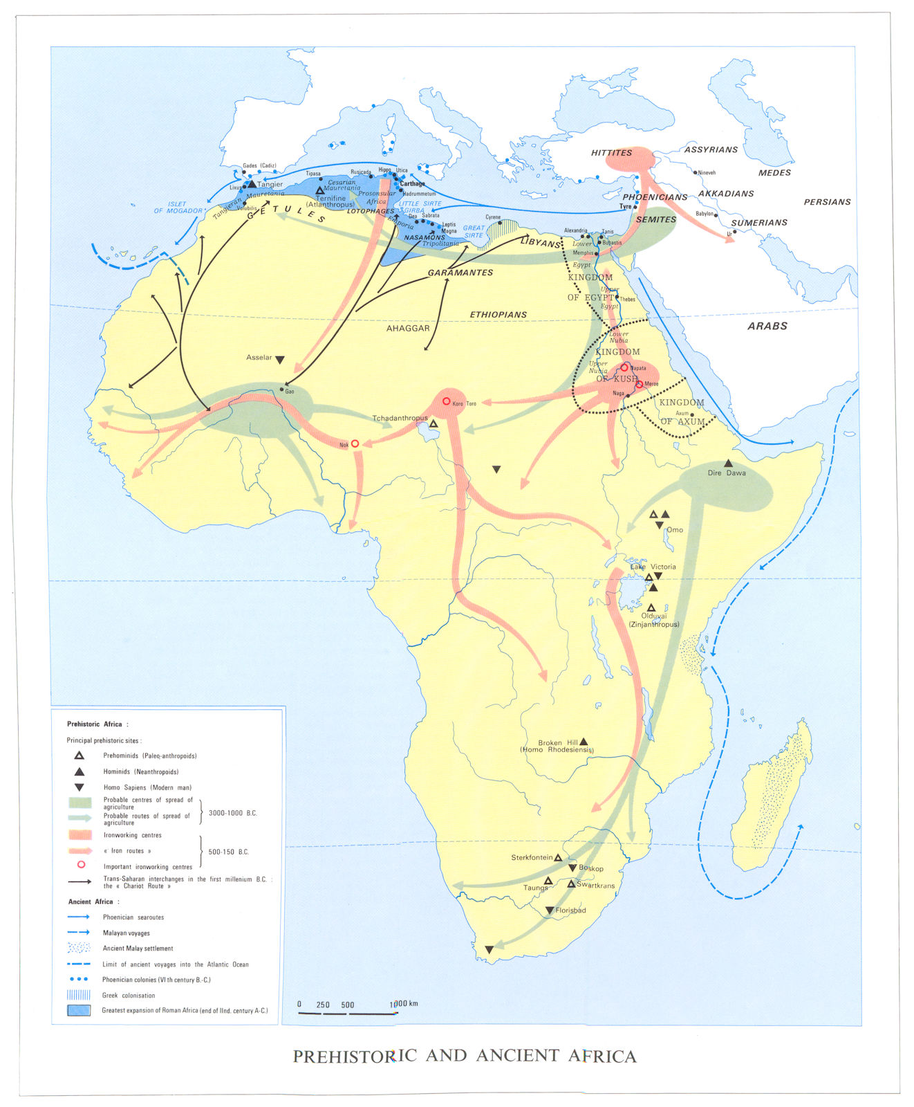 AFRICA. Prehistoric & ancient. Trade development routes civilisations 1973 map