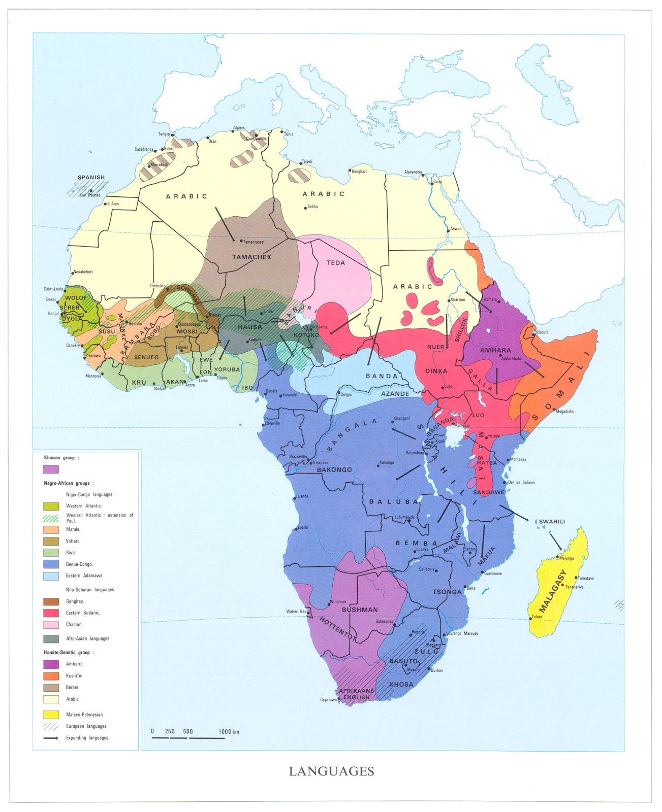 Africa Languages Linguistic 1973 Old Vintage Map Plan Chart Ebay