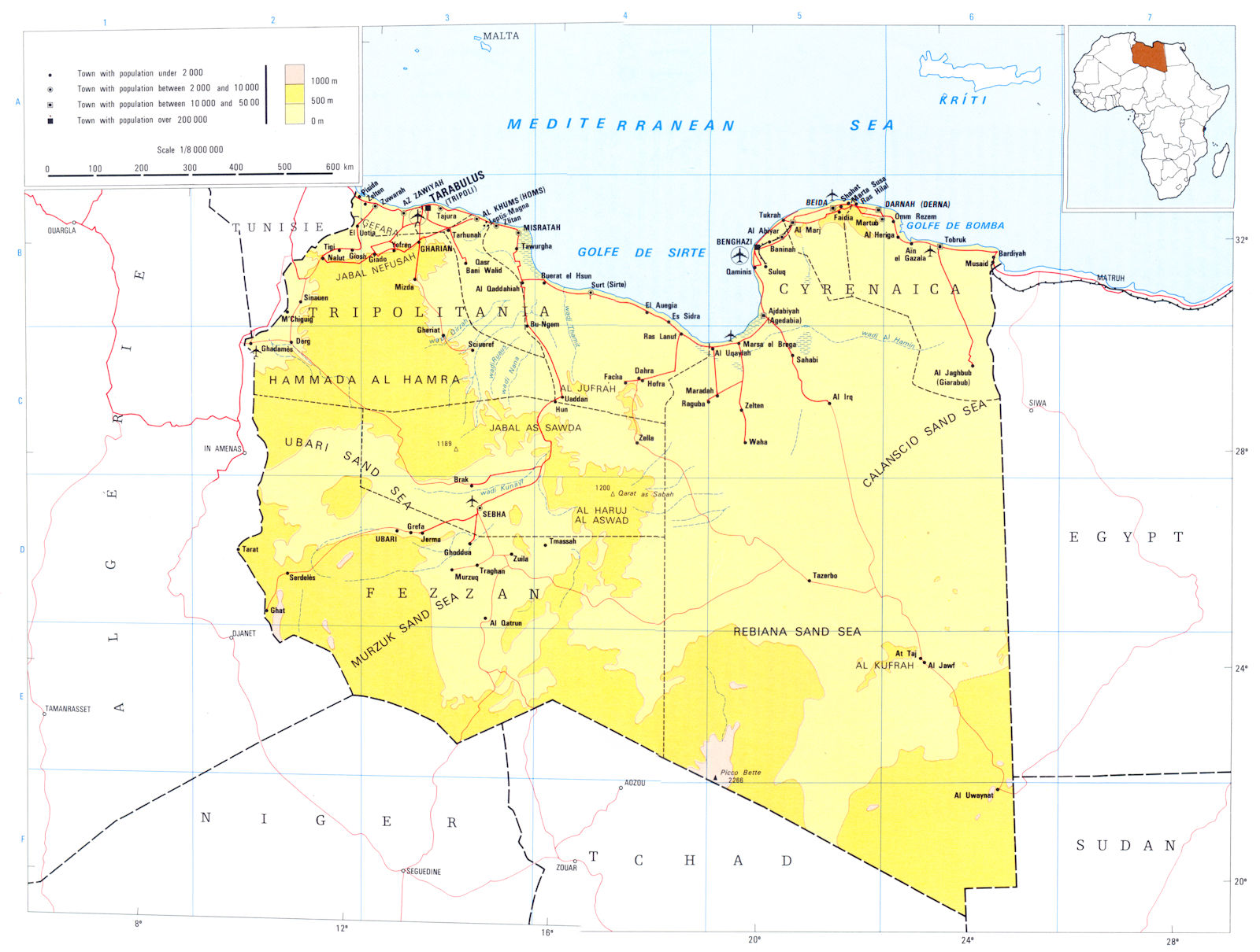 LIBYA. Libya; Libyan Arab republic 1973 old vintage map plan chart