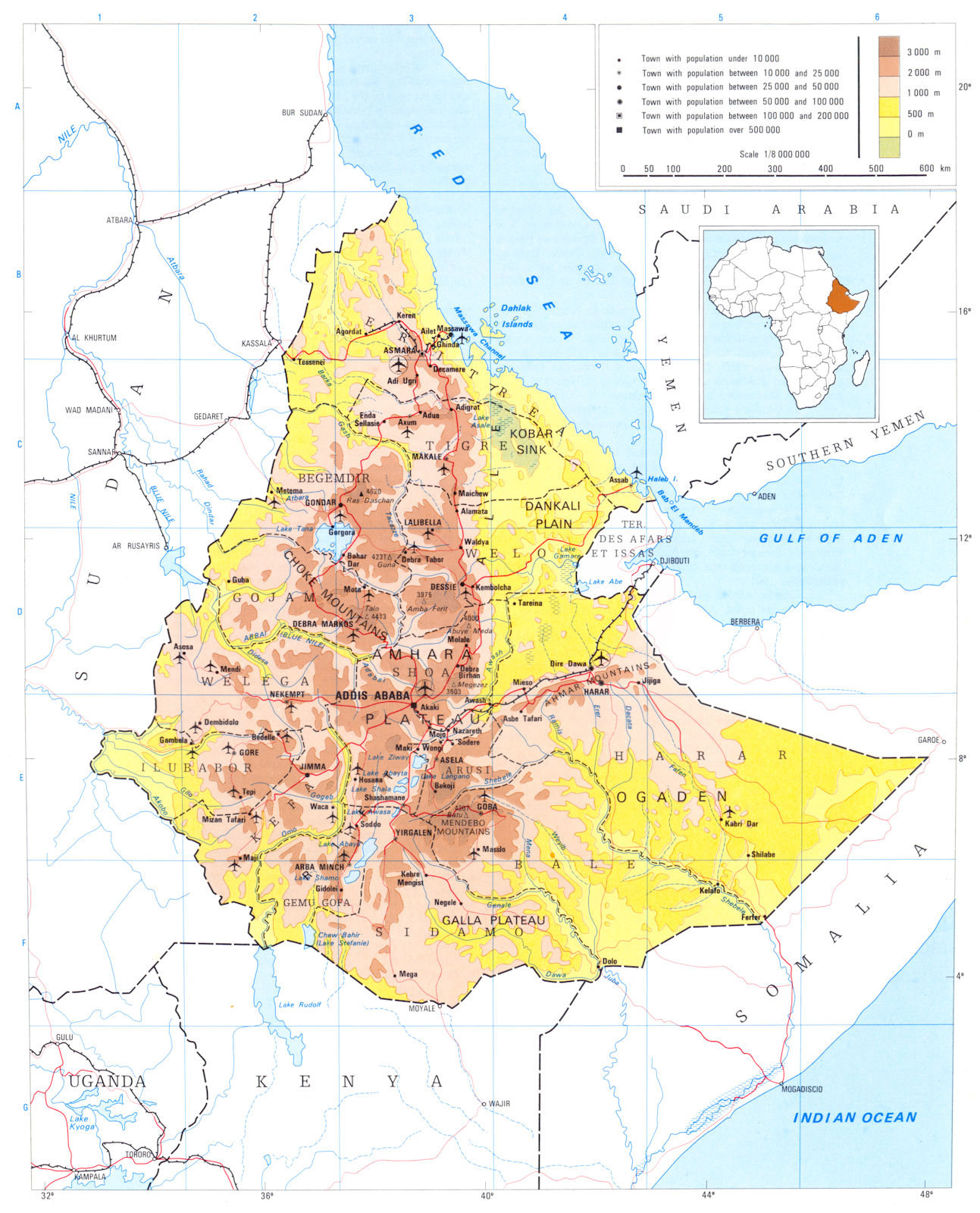 ETHIOPIA. Ethiopia; Empire of Ethiopia 1973 old vintage map plan chart