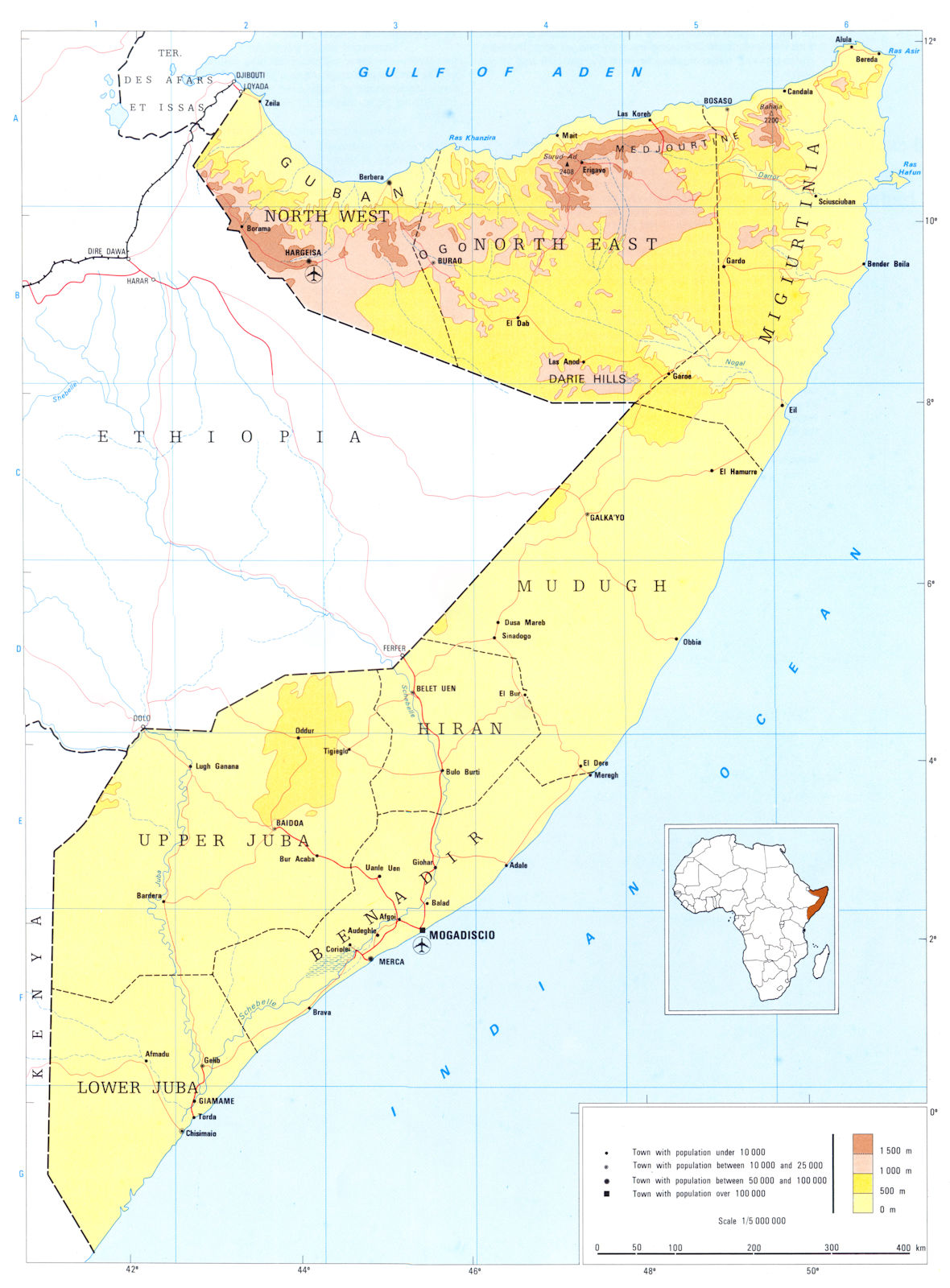 SOMALIA. Somalia; Somali democratic republic 1973 old vintage map plan ...