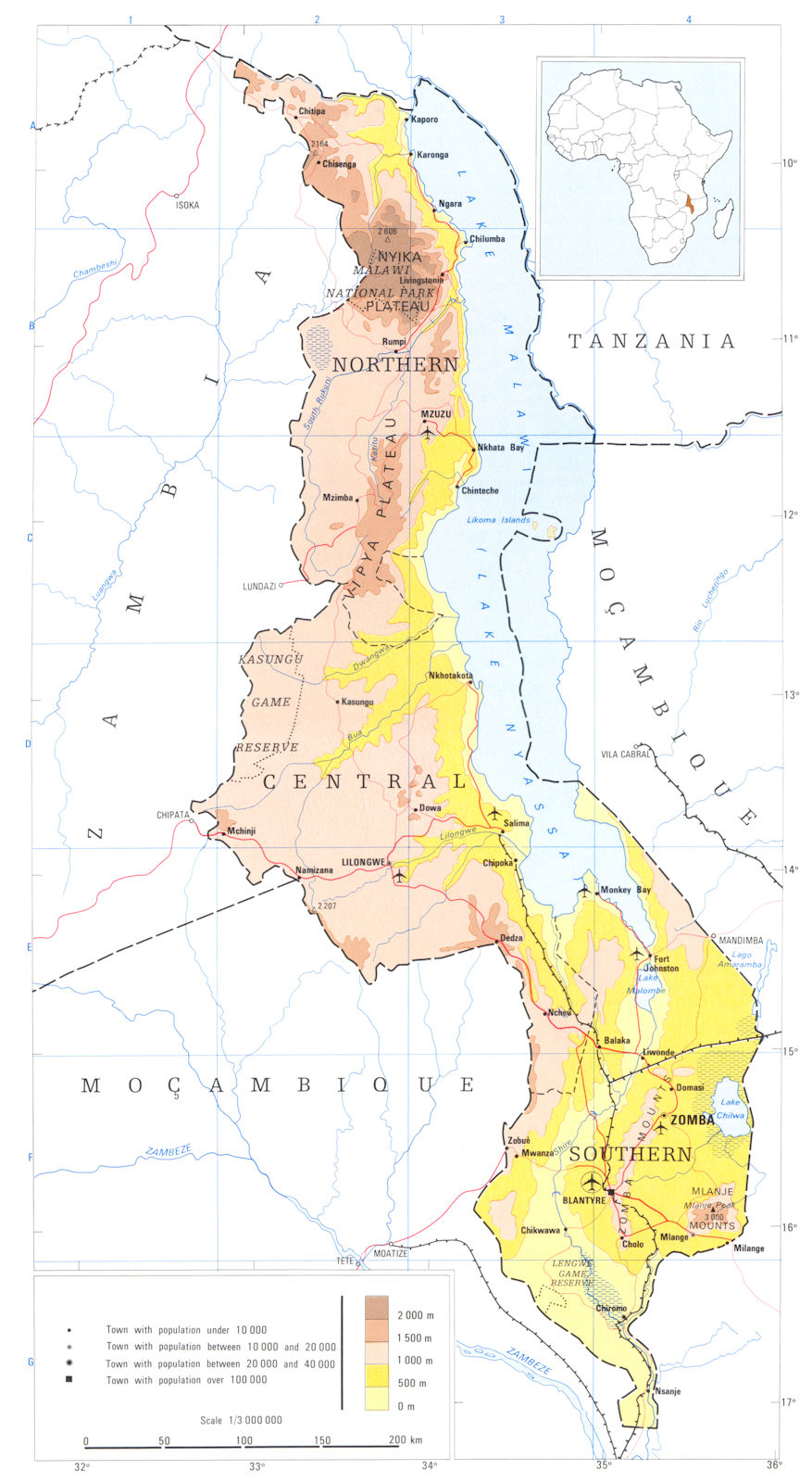 MALAWI. Malawi; Republic of Malawi 1973 old vintage map plan chart