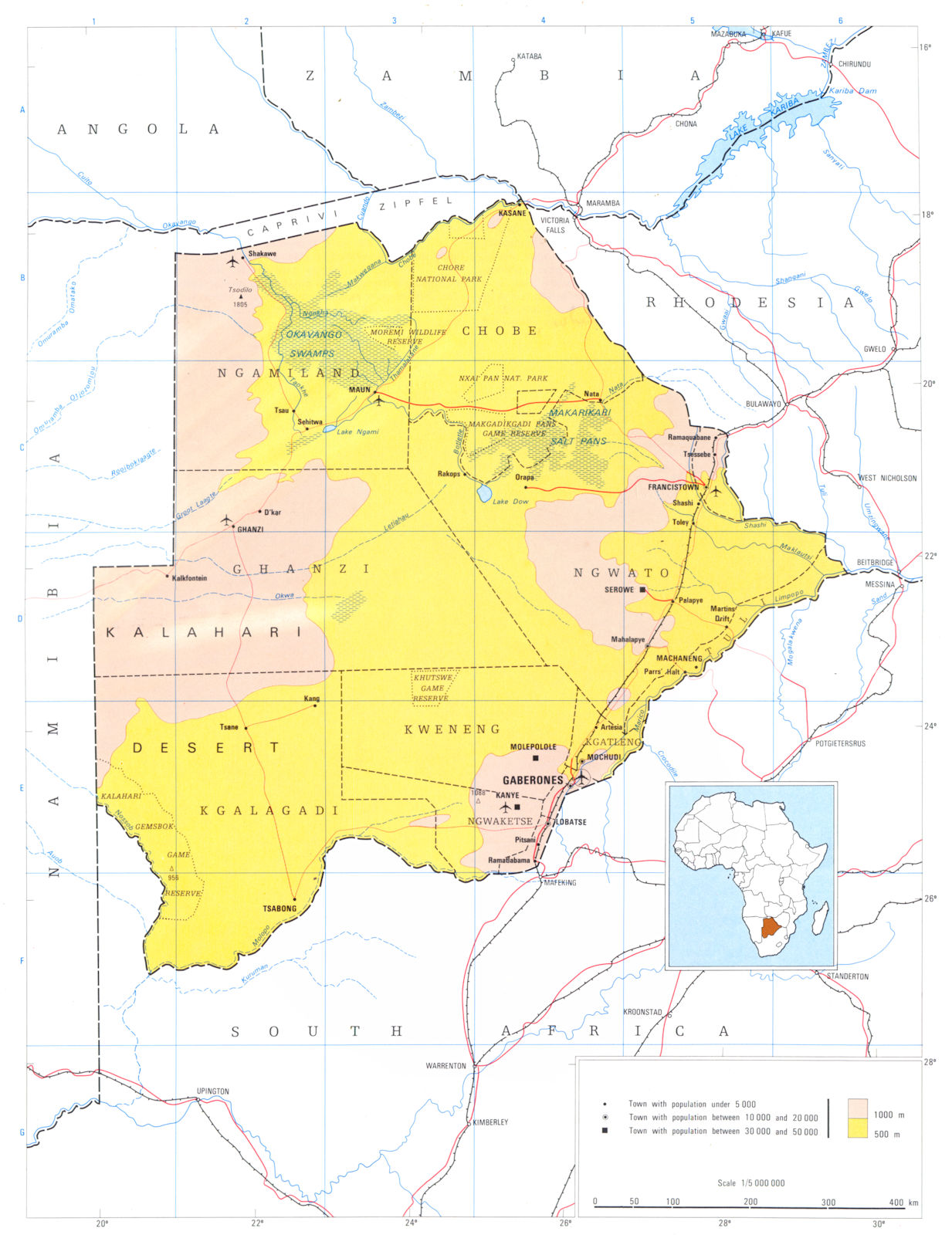 BOTSWANA. Botswana; Republic of Botswana 1973 old vintage map plan chart