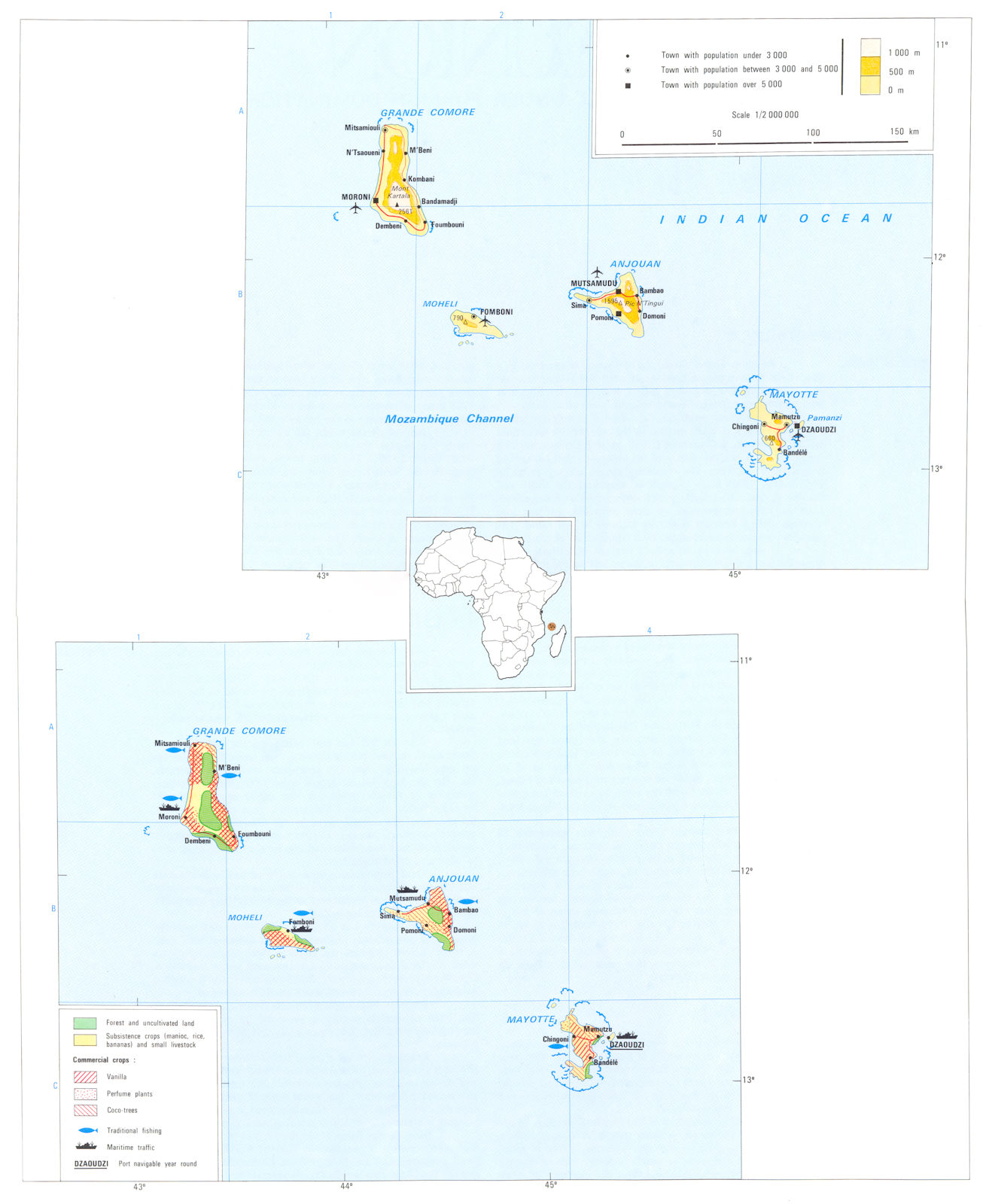Associate Product COMOROS ISLANDS. Economy industry trade farming agriculture resources 1973 map