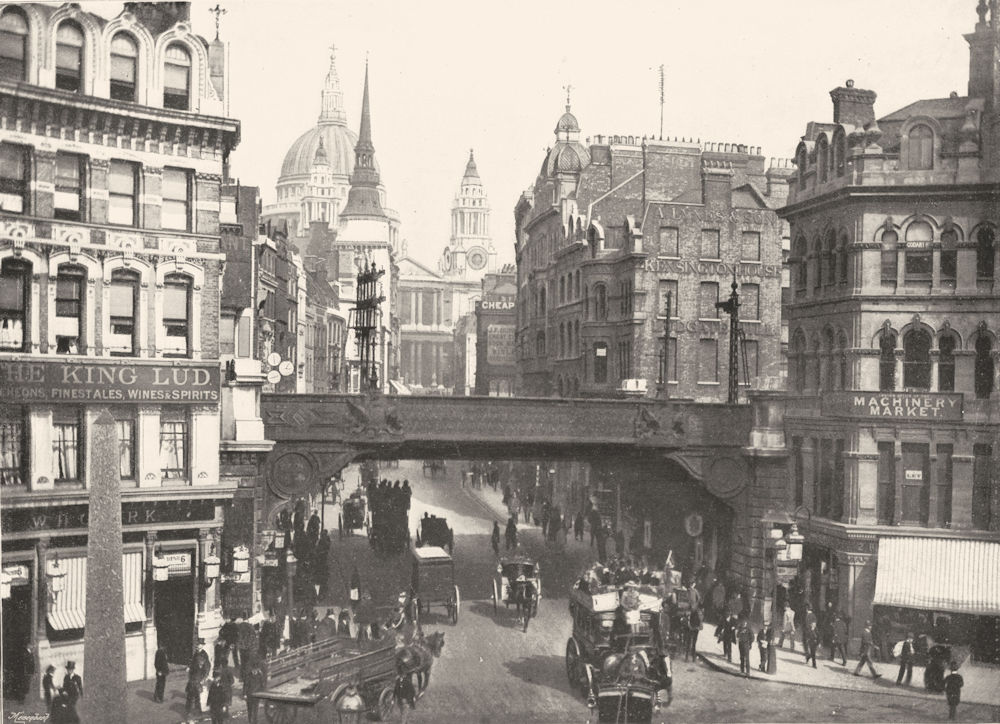 Associate Product LONDON. Ludgate Circus- Looking up Ludgate Hill 1896 old antique print picture