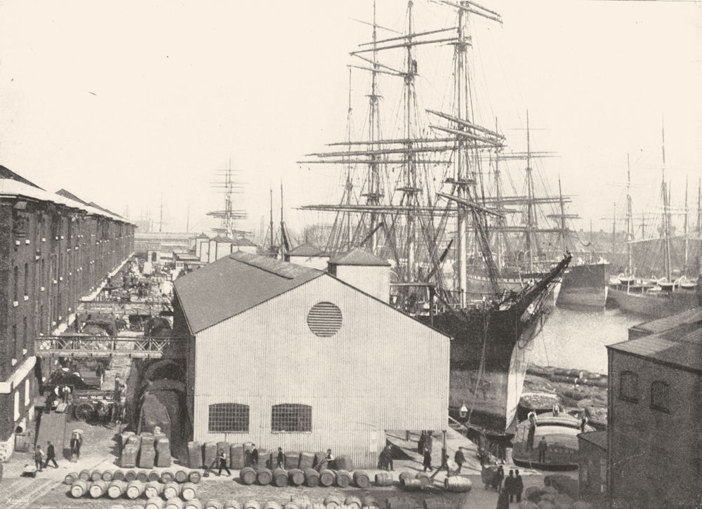 Associate Product LONDON. The London Docks- View of the Quays and the Shipping 1896 old print