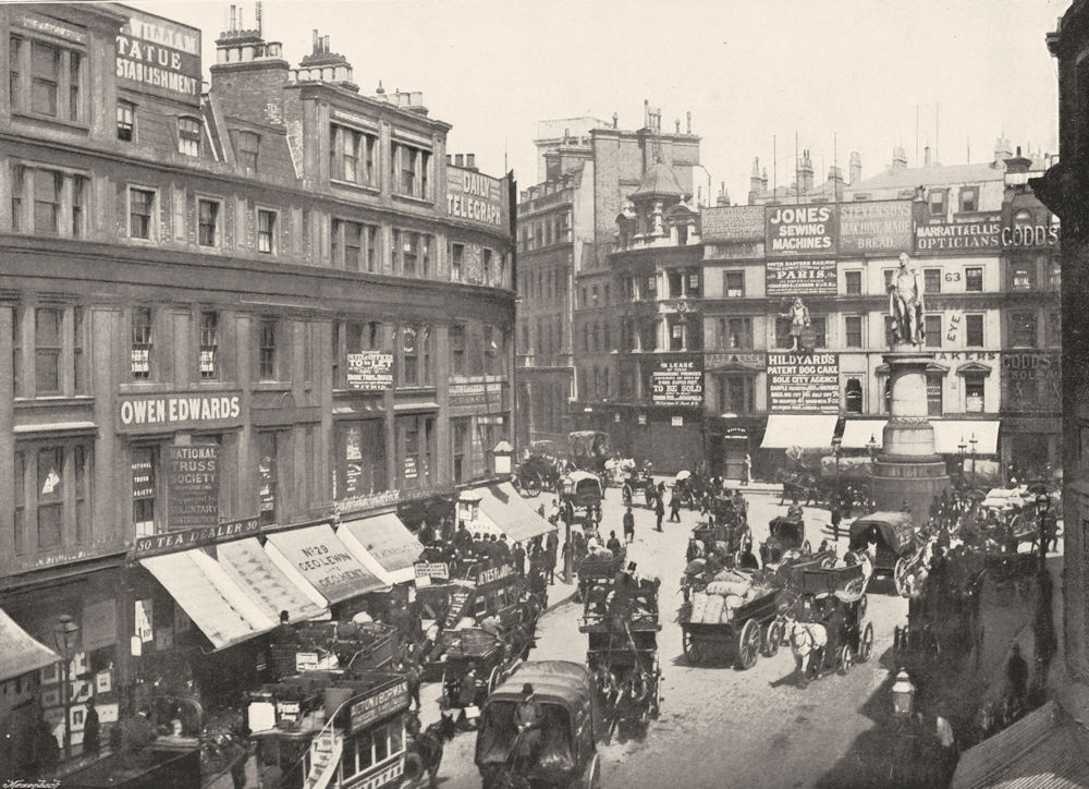 Associate Product LONDON. King William Street- Cannon Street end, Showing William's Statue 1896