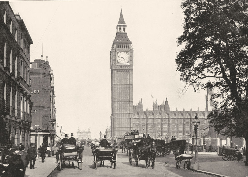 LONDON. Bridge St- Westminster- Bridge. Clock Tower Houses Parliament 1896