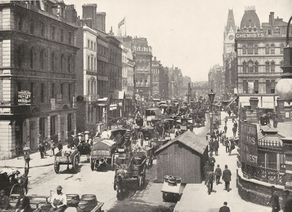 Associate Product LONDON. New Bridge Street- Looking towards Ludgate Circus 1896 old print