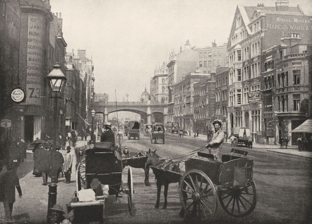 Associate Product LONDON. Farringdon Street- Showing Holborn Viaduct 1896 old antique print