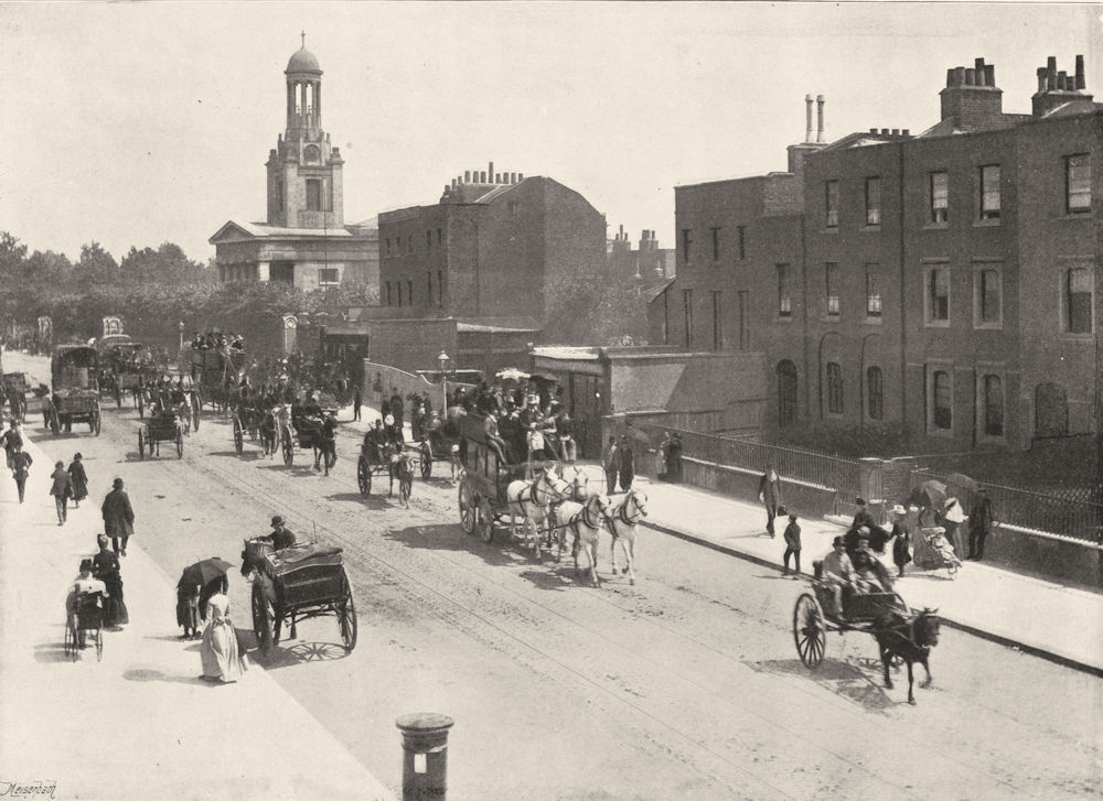 Associate Product LONDON. Clapham Road- Off to the Derby 1896 old antique vintage print picture
