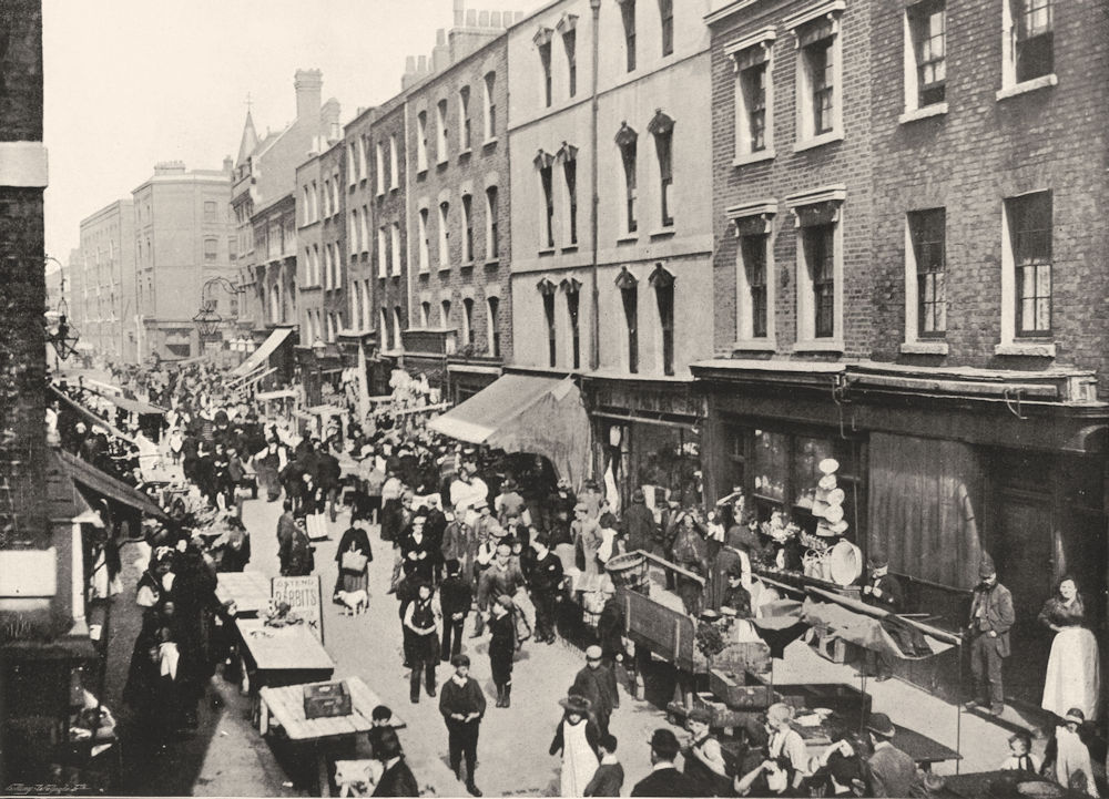 LONDON. Brick Lane- A Teeming Whitechapel Street 1896 old antique print