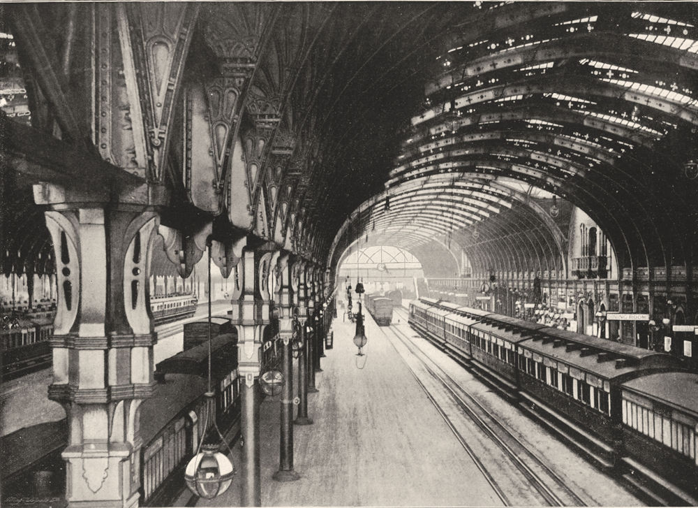 LONDON. Paddington Station- General View of the Platforms 1896 old print