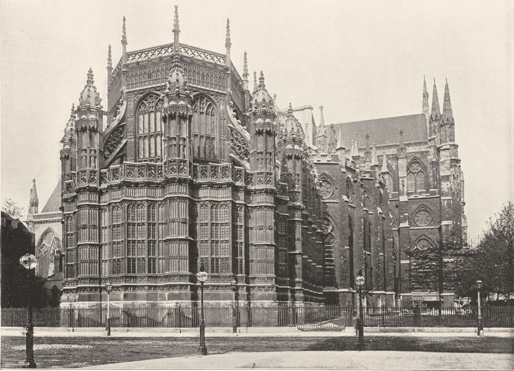 LONDON. Westminster Abbey- Exterior of Henry VII 's Chapel 1896 old print