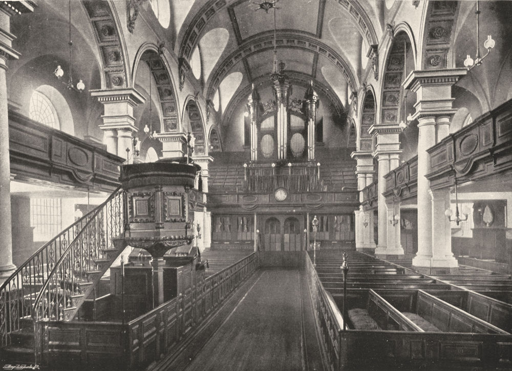LONDON. St Bride's Church- The Nave, with Pulpit, Organ, etc 1896 old print