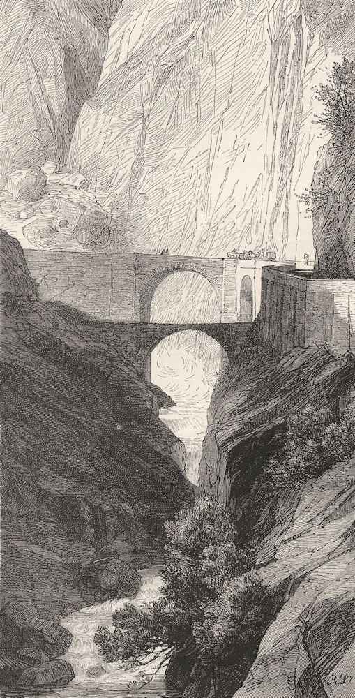 Associate Product ITALY. Across the St Gothard. The Devil's Bridge 1877 old antique print