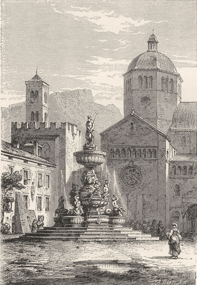 Associate Product ITALY. Trentino. Fountain in the Cathedral square at Trent 1877 old print
