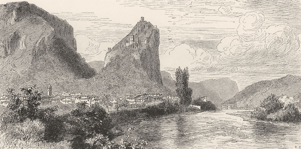 ITALY. Lago Di Garda. Castle of Arco in the Val di Sarca 1877 old print