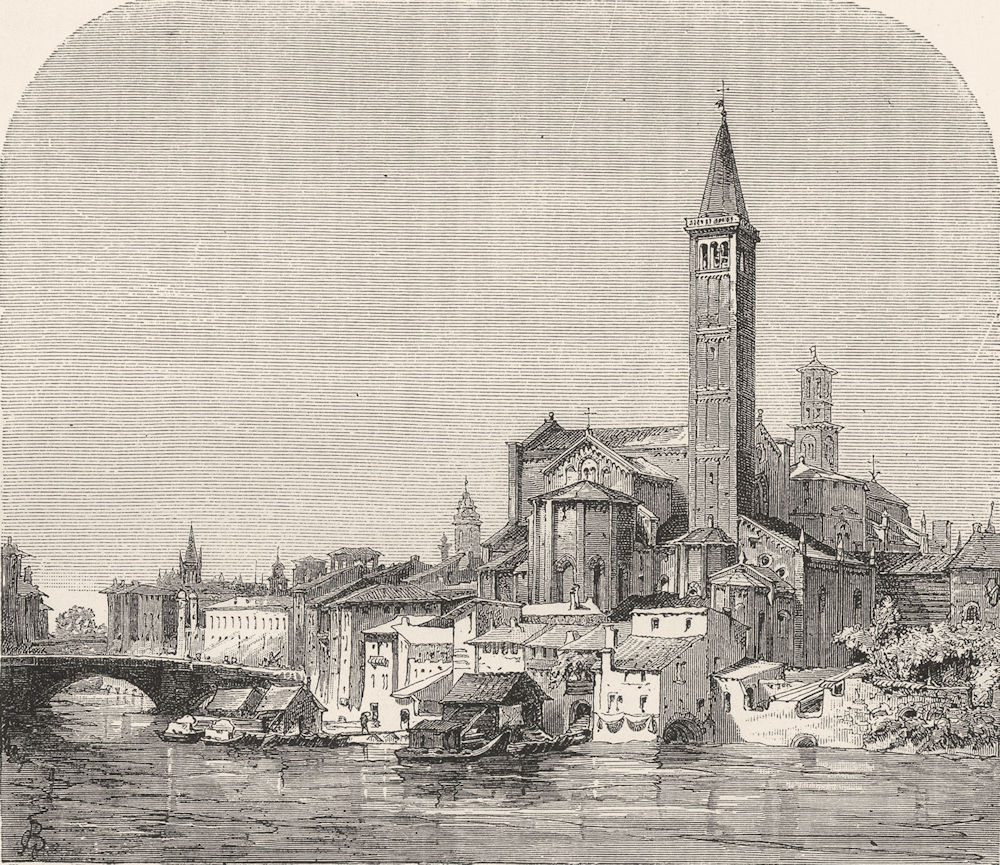 ITALY. Verona. Santa Anastasia, Verona 1877 old antique vintage print picture