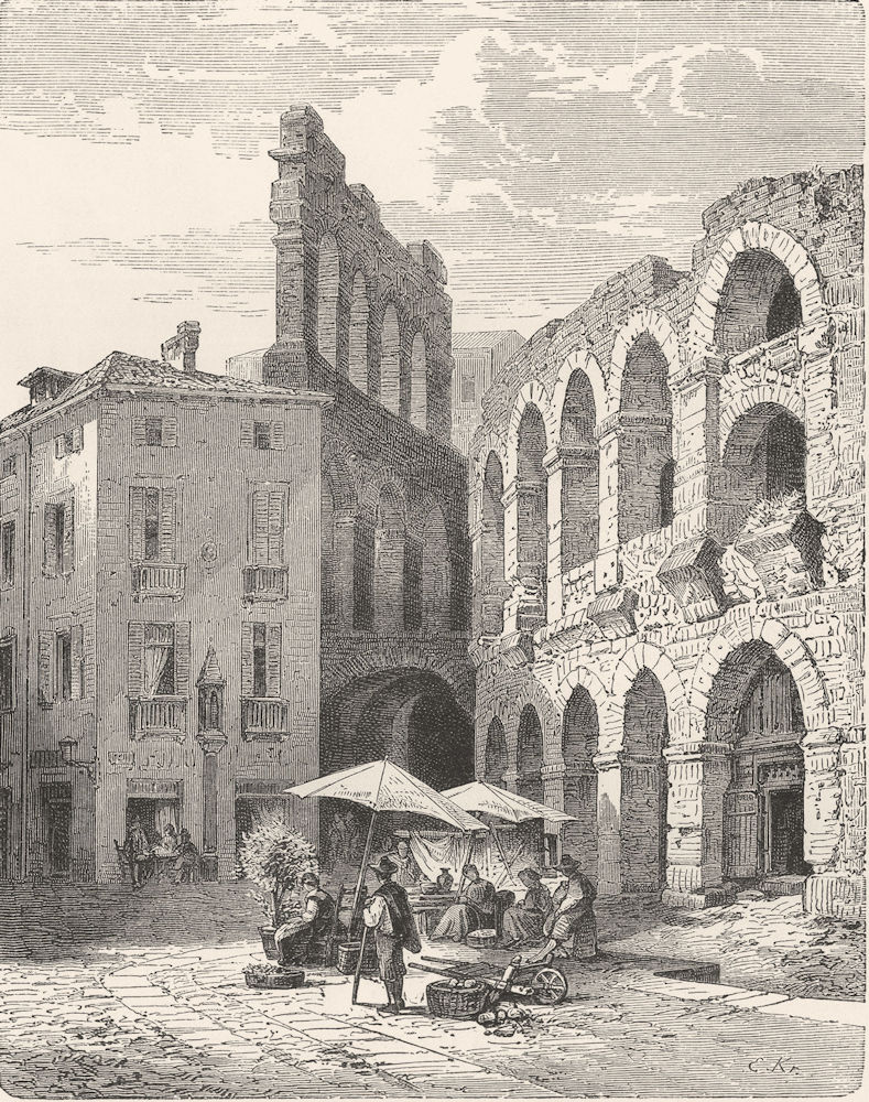 ITALY. Verona. The Amphitheatre 1877 old antique vintage print picture