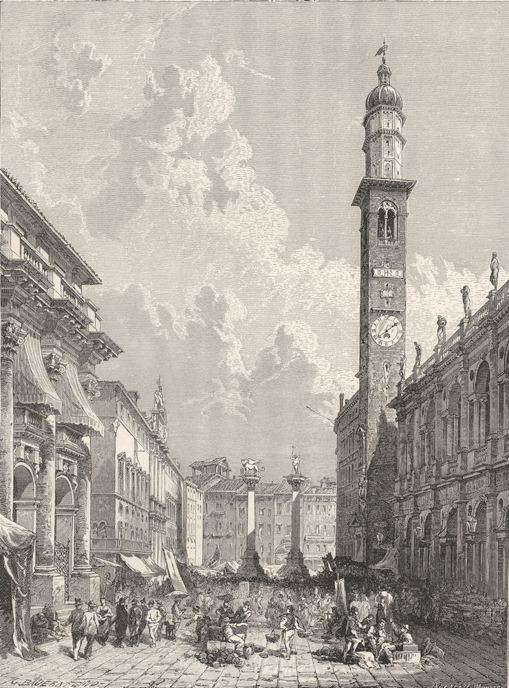 ITALY. Piazza Dei Signori in Vicenza 1877 old antique vintage print picture