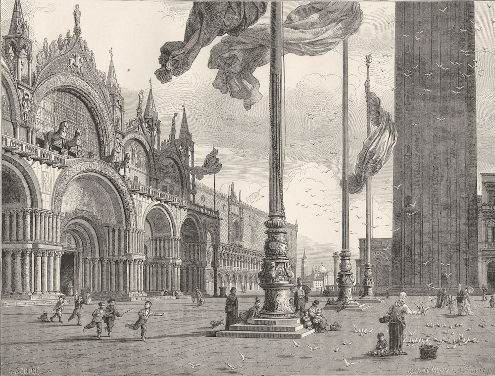 ITALY. Venice. Piazza of St Mark, with the Piazzetta Venice 1877 old print