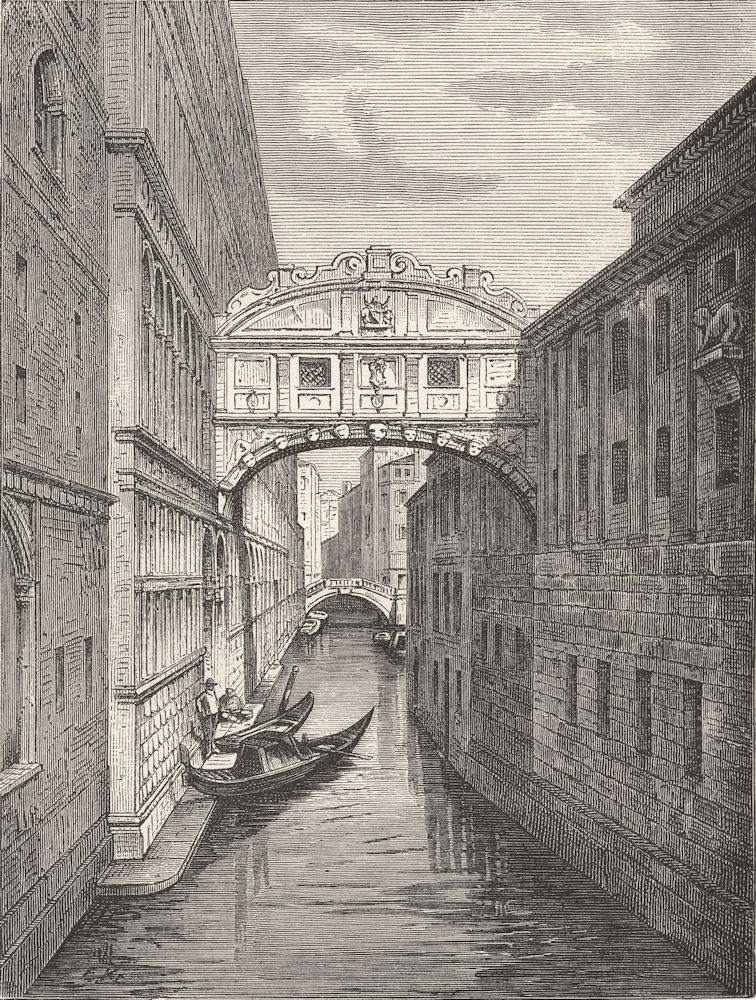 VENICE. Bridge of Sighs 1877 old antique vintage print picture