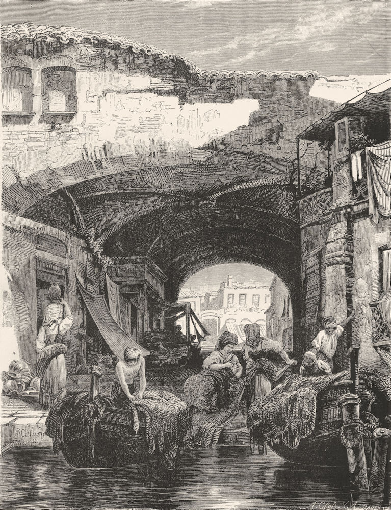 ITALY. Venice. Scene in Chioggia 1877 old antique vintage print picture