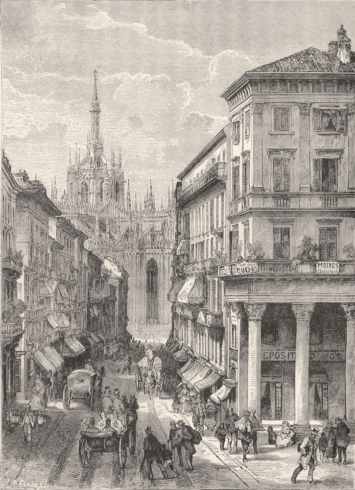 ITALY. Milan. Corso Vittorio Emanuele 1877 old antique vintage print picture
