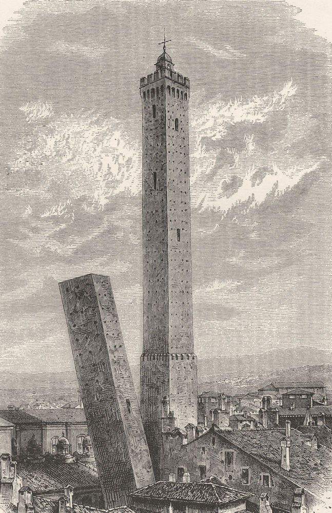 ITALY. In Emilia. The Leaning Towers in Bologna 1877 old antique print picture