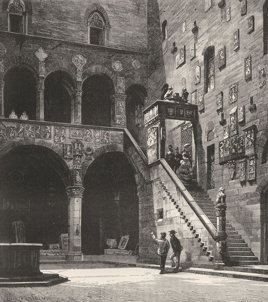 ITALY. Florentine art. Courtyard of the Bargello 1877 old antique print