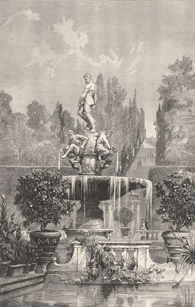 Associate Product ITALY. Florentine art. Fountain in the Boboli Gardens 1877 old antique print