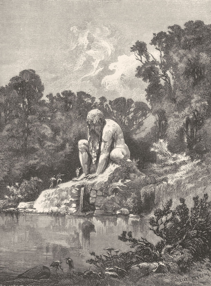 ITALY. Florentine nature. Colossal statue of Apennine Park at Pratolino 1877