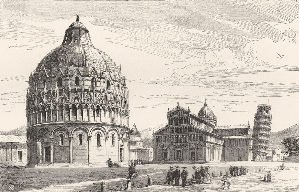 Associate Product ITALY. Pisa. Piazza del Duomo 1877 old antique vintage print picture