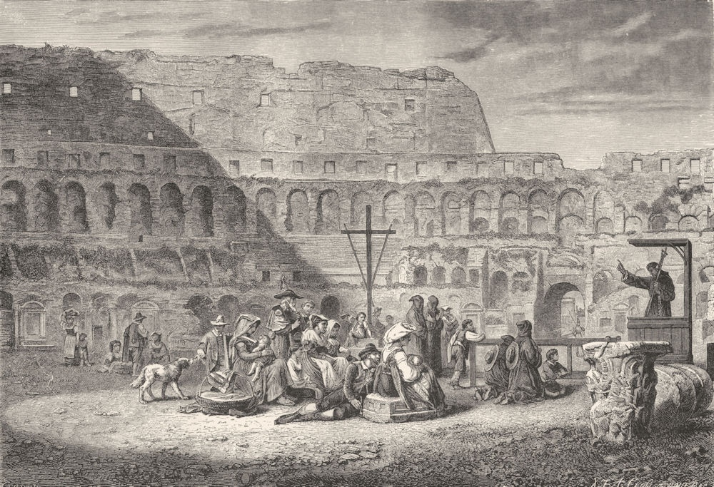 Associate Product ROME. A Sermon in the Colosseum 1877 old antique vintage print picture