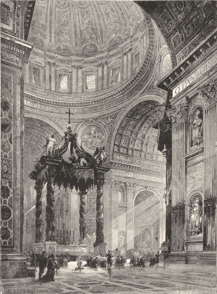 Associate Product ITALY. Interior of St Peter's 1877 old antique vintage print picture