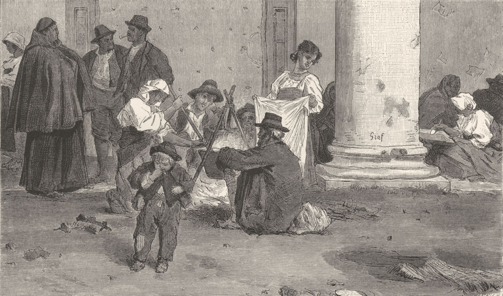 ITALY. Peasants of Sora preparing Polenta 1877 old antique print picture