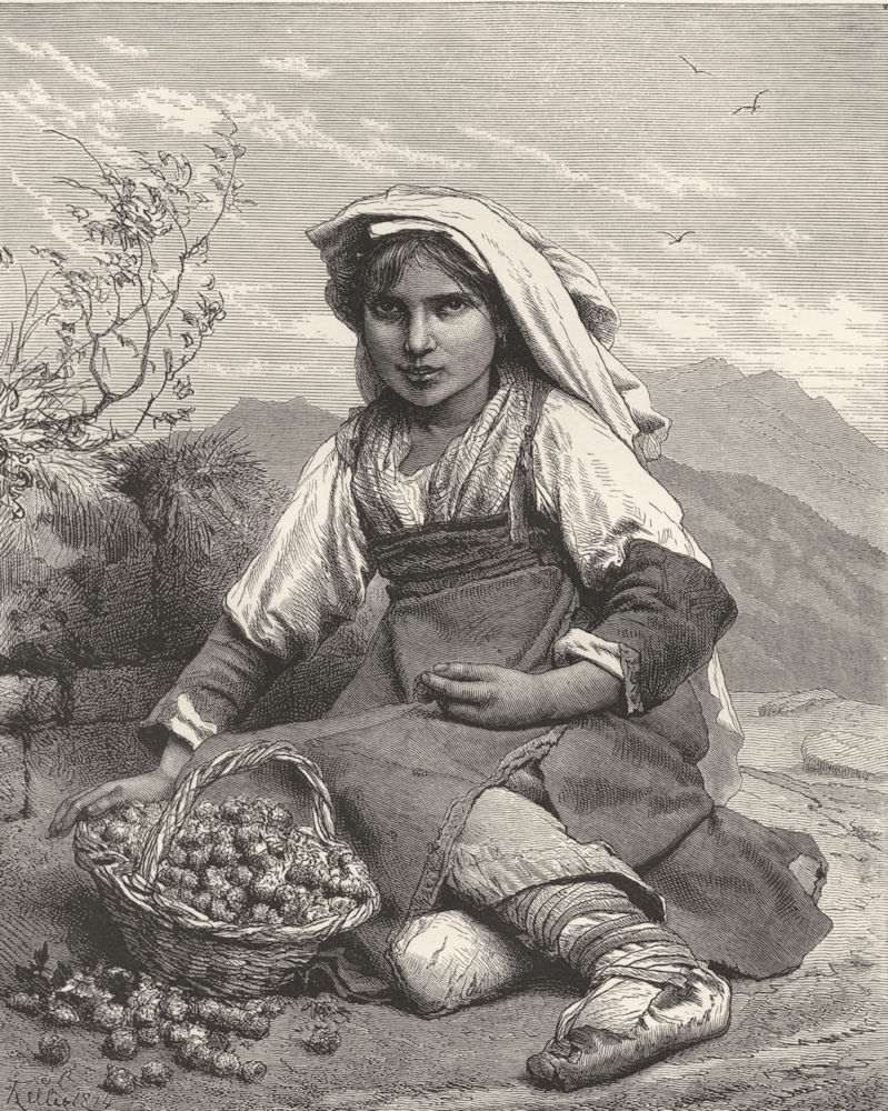 ITALY. Girl of the Abruzzi 1877 old antique vintage print picture