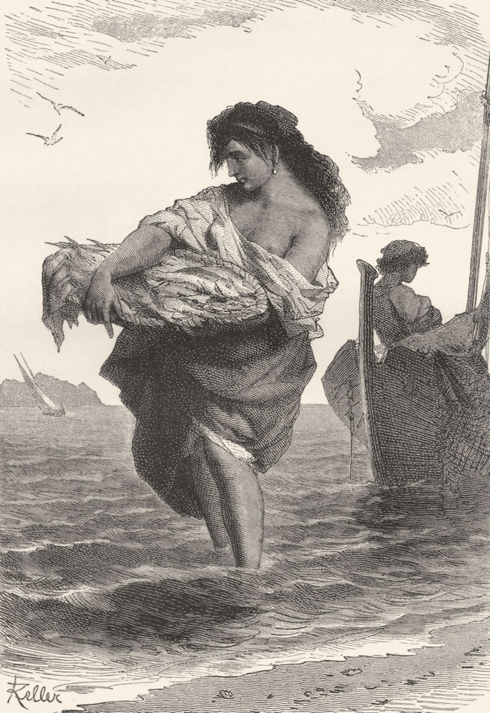 ITALY. Neapolitan Fisher- girl 1877 old antique vintage print picture