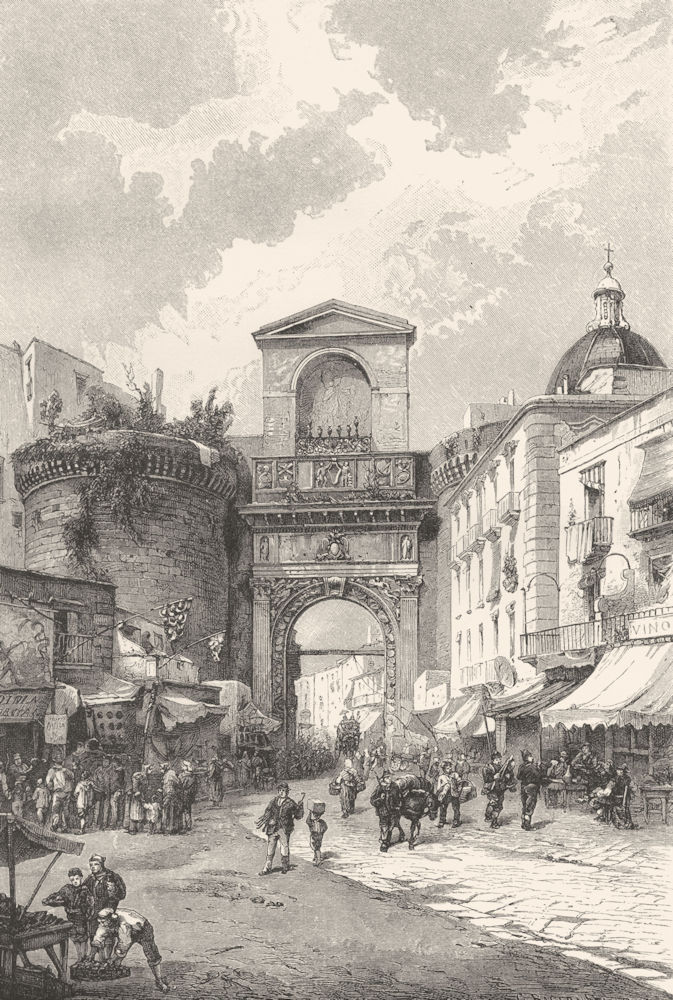 ITALY. Porta Capuana, Naples 1877 old antique vintage print picture