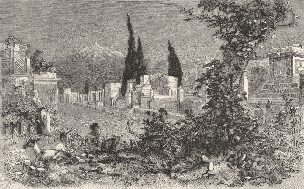 ITALY. Evening in the street of Tombs, Pompeii 1877 old antique print picture