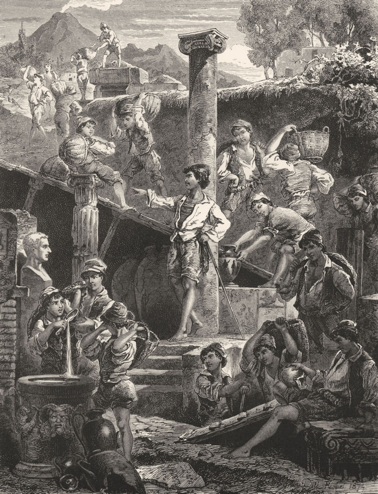 ITALY. Excavations in Pompeii 1877 old antique vintage print picture