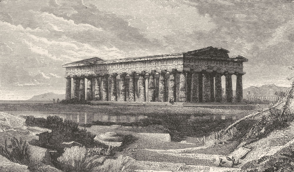 ITALY. Temple of Neptune at Paestum 1877 old antique vintage print picture