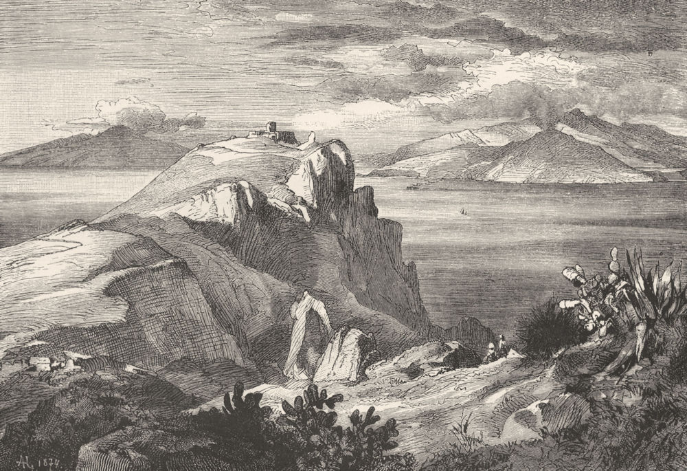 Associate Product ITALY. Rock of Tiberius, with the Jupiter Villa, Capri 1877 old antique print